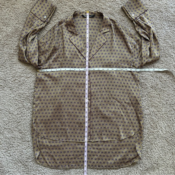 Zara Brown Patterned Button-Up Geometric Patterned Pajama Top Blouse Size Medium - Picture 10 of 11